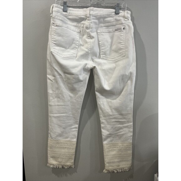 7 For All Mankind Jean Women's 32 Skinny  Crop White Cream Crochet Fringe Hem - Picture 3 of 4